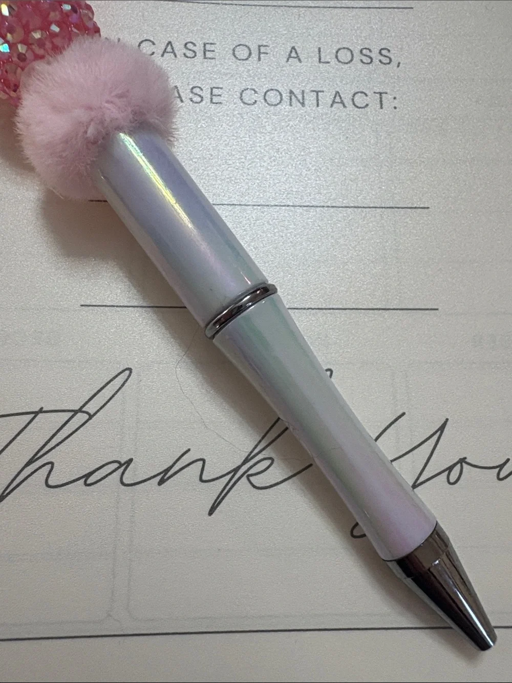 Pink Bow Pom-Pom Kids Pen